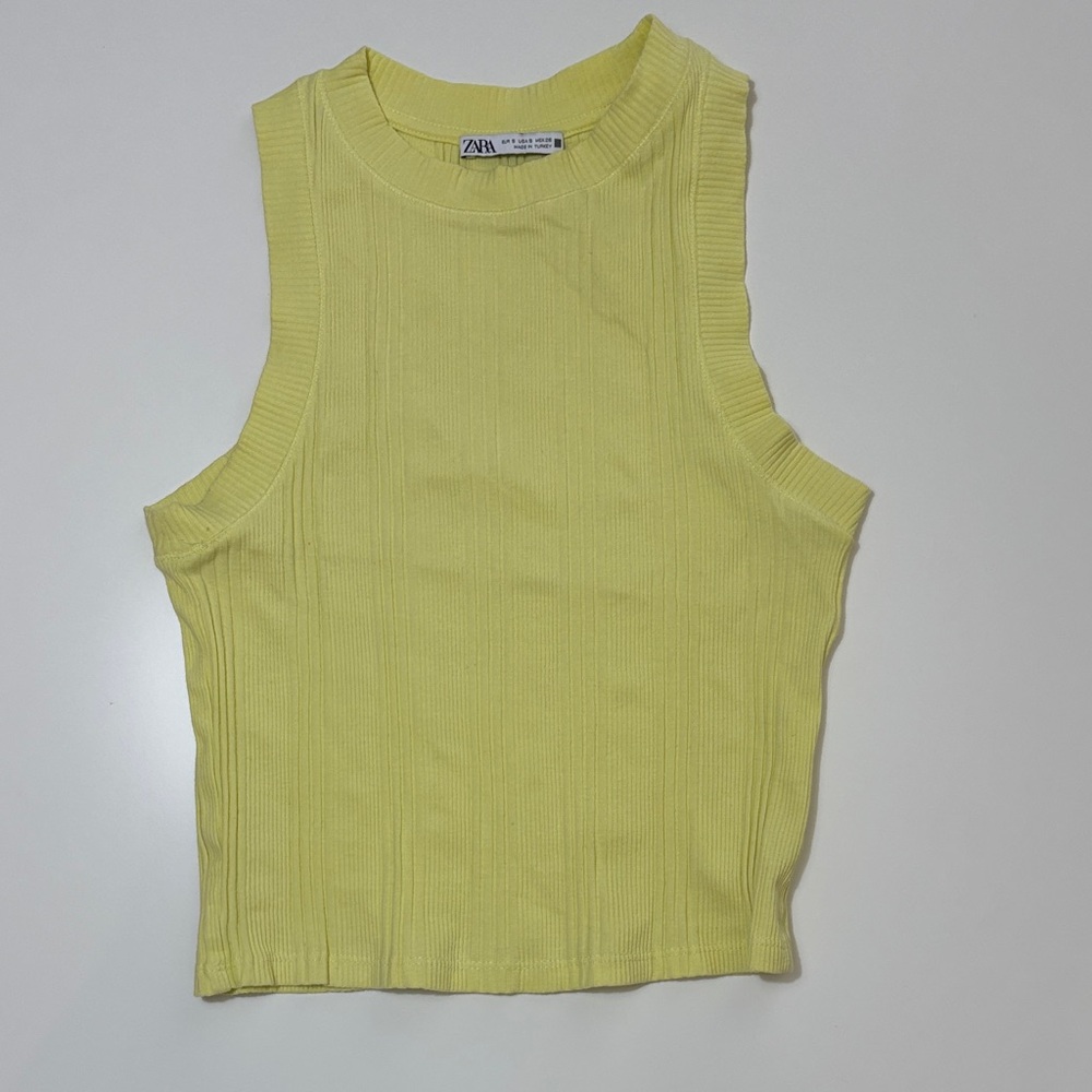 Zara Light Yellow Ribbed Sleeveless Crop Tank
